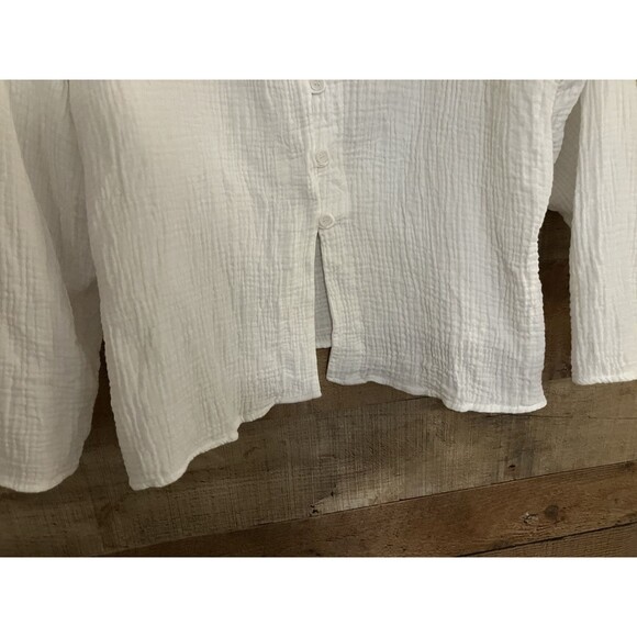 Kirious Women’s L White Button-Up Gauzy Boho Beach Resort Relaxed Top - Picture 5 of 9